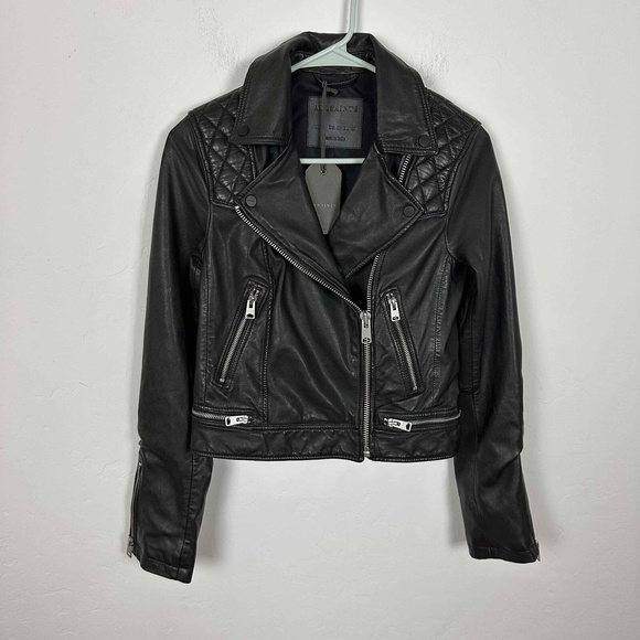 NWT AllSaints Sheep Leather Moto Jacket in Black Size US 00